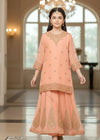 Gulnaar Peach Organza Festive Lehenga – Kids