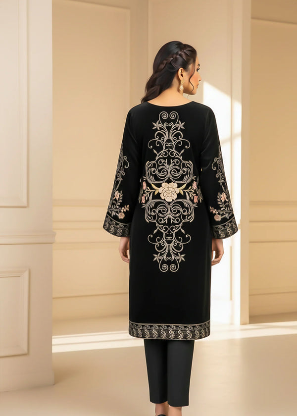 Zarposh Navy – 2PC Velvet Back Embroidered with Plain Trouser