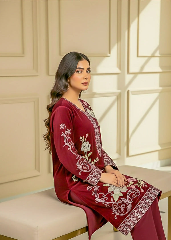 Diwan-e-Maroon – Velvet Back Embroidered 2PC