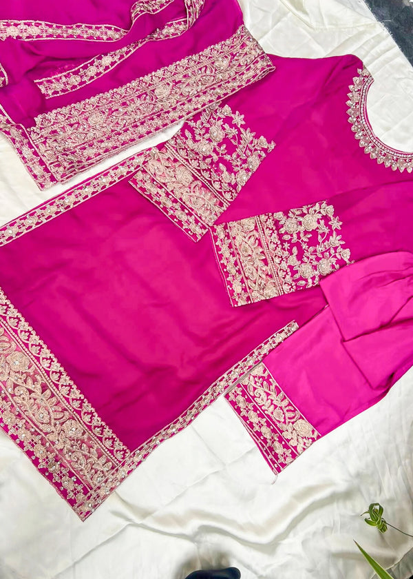 Magenta Royale – Stone Work Embroidered Chiffon Set