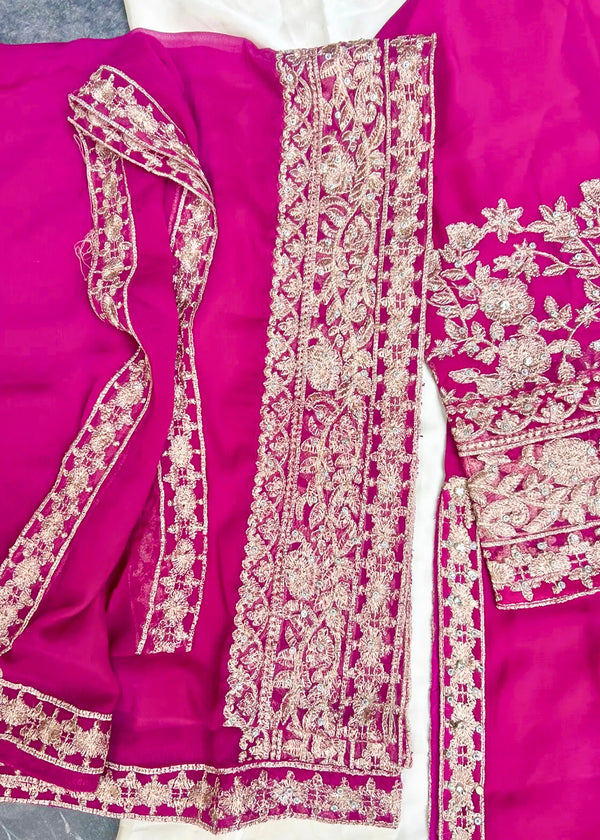 Magenta Royale – Stone Work Embroidered Chiffon Set