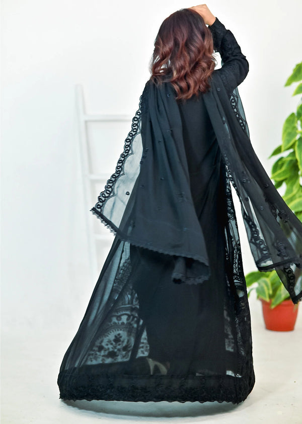 Black Luxury Embroidered Chiffon 3PC Maxi Set