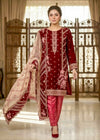 Husn Maroon Velvet Embroidered Set