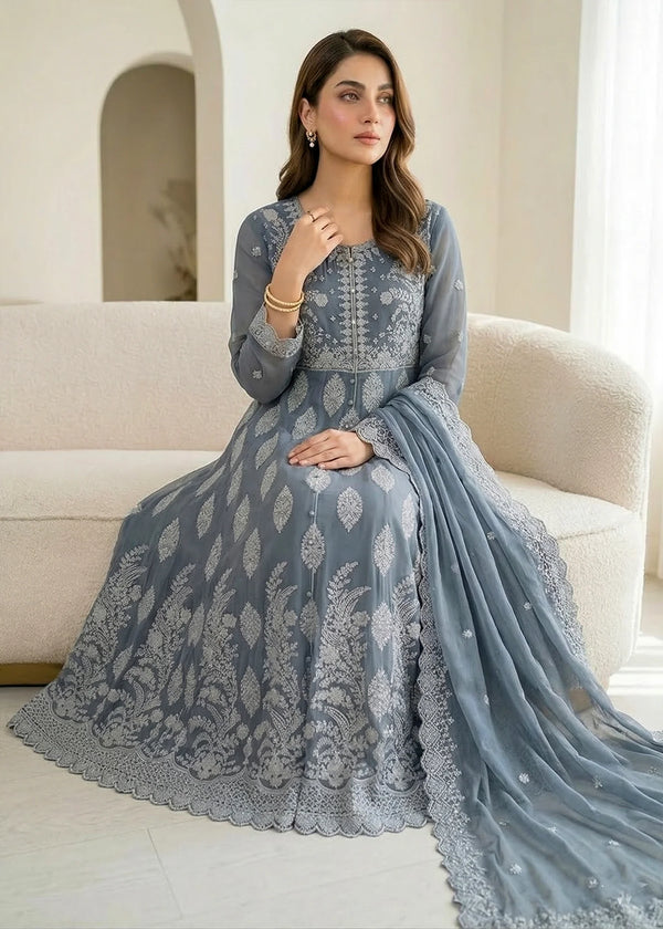 Noor-e-Silver – Light Grey Luxury Embroidered Chiffon 3PC pishwas Set