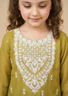 Kids Olive Chiffon Embroidered Gharara