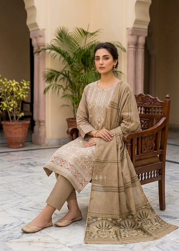 Sand Bloom – Beige Premium Embroidered Lawn 3PC Kurta Set with Printed Dupatta