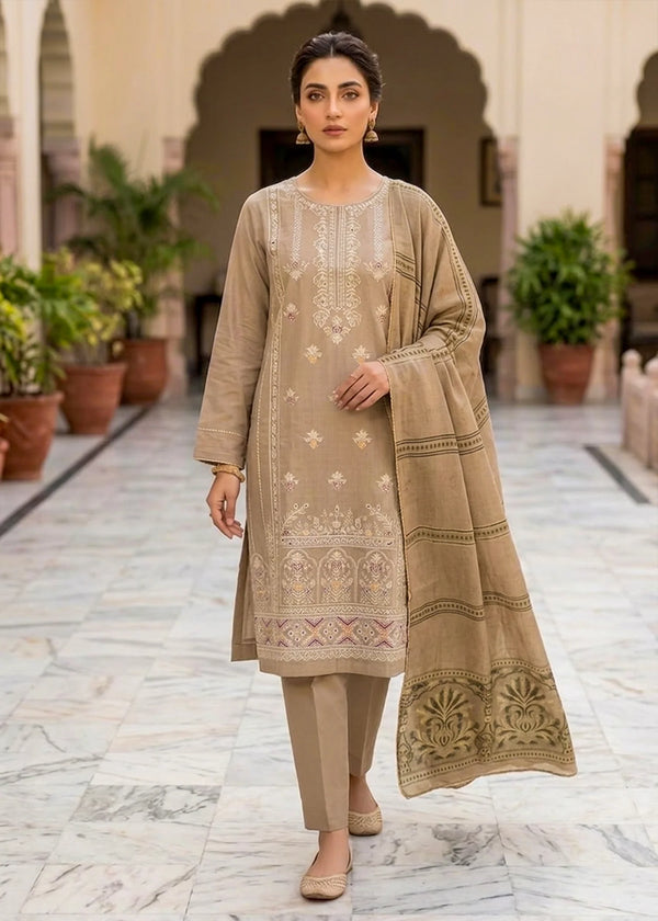 Sand Bloom – Beige Premium Embroidered Lawn 3PC Kurta Set with Printed Dupatta