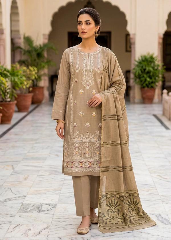 Sand Bloom – Beige Premium Embroidered Lawn 3PC Kurta Set with Printed Dupatta