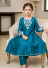 Kids Teal Embroidered Anarkali Frock