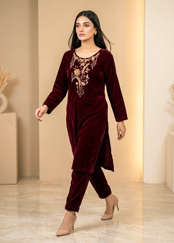 Deep Maroon – Premium Handmade Velvet Set