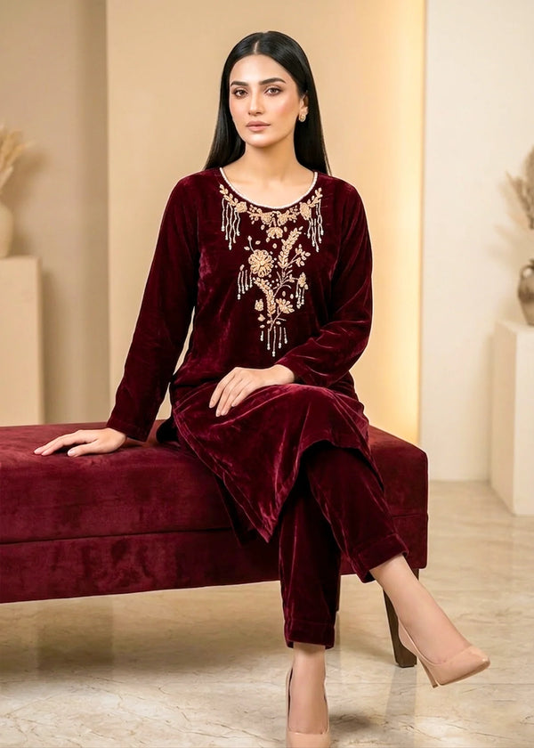Deep Maroon – Premium Handmade Velvet Set