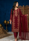 Classic Maroon Chiffon Embroidered Kurta – 3 PC