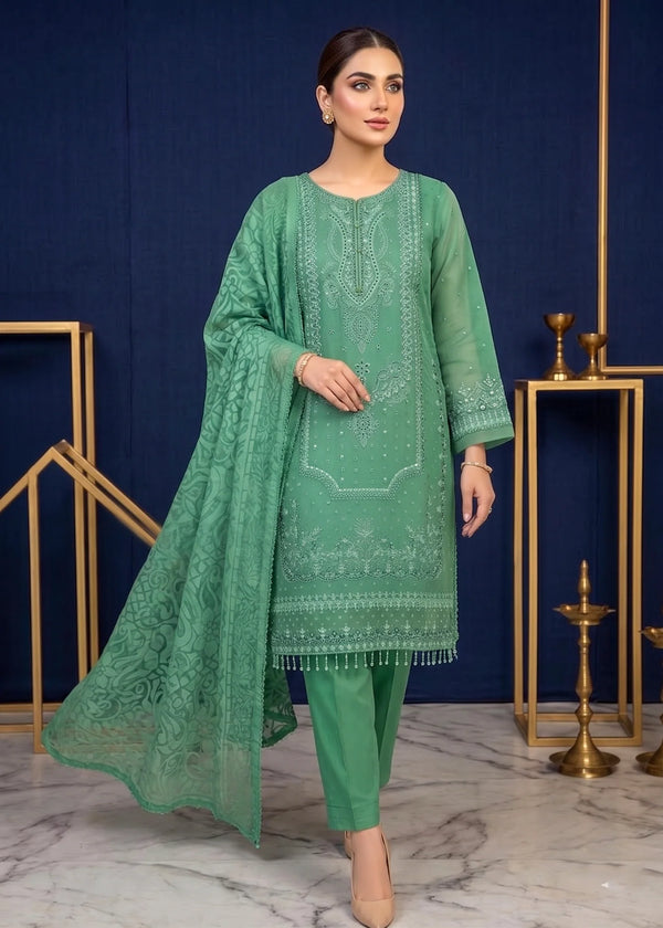 Fully Embroidered Pastel Green Organza 3 PC