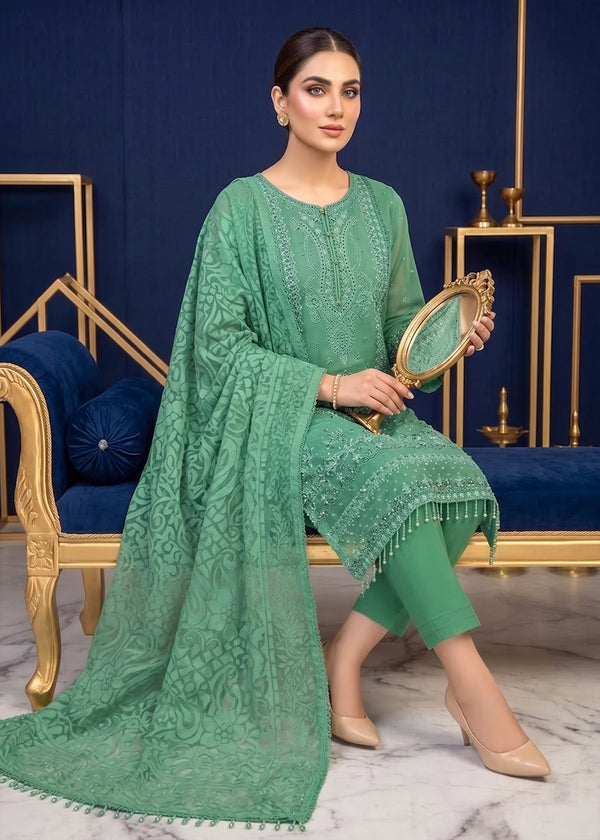 Fully Embroidered Pastel Green Organza 3 PC