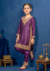 Kids Purple Kattan Silk Kurta & Trouser Set