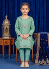 Embroidered Sea Green Cambric Kurta Set for Girls