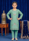 Embroidered Sea Green Cambric Kurta Set for Girls