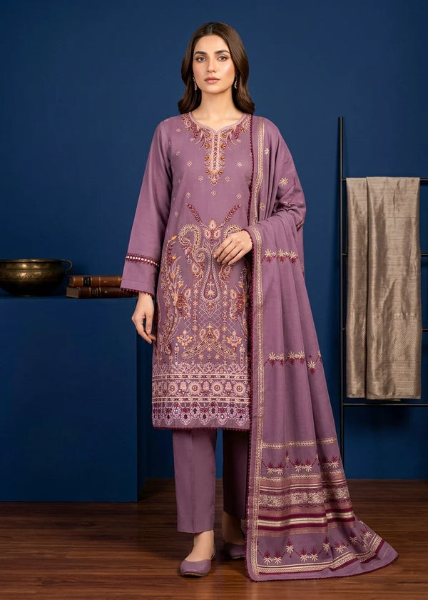 Mauve Embroidered Cotton 3-Piece Kurta Set