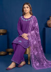 Elegant Purple Embroidered Cotton Kurta Set with Printed net Dupatta