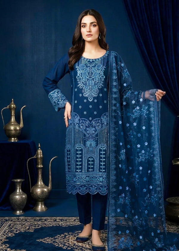 Elegant Teal Embroidered Lawn Kurta Set with Net Dupatta