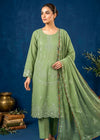Elegant Sage Green Embroidered Cambric Kurta Set with Chiffon Dupatta