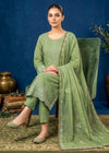 Elegant Sage Green Embroidered Cambric Kurta Set with Chiffon Dupatta