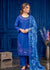 Royal Blue Embroidered Lawn Kurta Set with Printed Net Dupatta