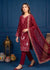 Maroon Embroidered Chiffon Kurta Set with Trousers & Dupatta