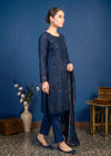 Navy Blue Embroidered Cotton Kurta Set with Dupatta