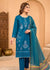 Teal Embroidered Cotton Kurta Set with Striped Dupatta