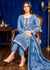 Elegant Blue Embroidered Lawn Kurta Set with Printed Dupatta