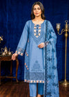 Elegant Blue Embroidered Lawn Kurta Set with Printed Dupatta