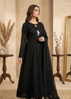 Elegant Black Embroidered Chiffon A-Line Maxi Dress with Dupatta