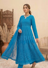 Embroidered Azure Chiffon Anarkali Maxi with Dupatta and Trousers