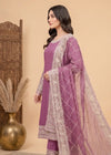 Embroidered Mulberry Kurta Set with Chiffon Dupatta