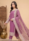 Embroidered Mulberry Kurta Set with Chiffon Dupatta