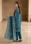 Teal Blue Floral Printed Lawn Kurta Set with Dupatta