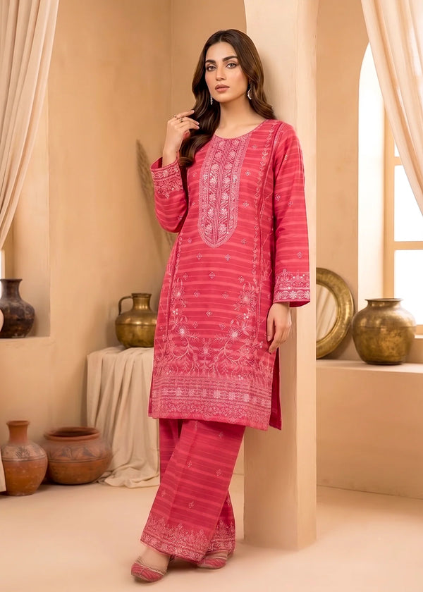 Embroidered Hot Pink Cotton Jacquard Kurta Set