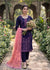 Navy Blue Embroidered Linen Kurta Set with Peach Chiffon Dupatta