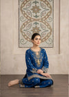 Royal Blue Embroidered Cotton Jacquard Kurta Set