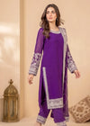 Elegant Purple Crepe Embroidered Kurta Set with Chiffon Dupatta