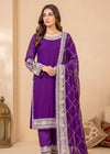 Elegant Purple Crepe Embroidered Kurta Set with Chiffon Dupatta