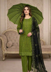 Elegant Olive Green Embroidered Kurta Set with Navy Blue Chiffon Dupatta