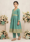 Charming Moss Green Embroidered Angrakhawith Trousers