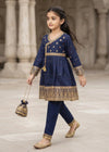 Girls Navy Blue Embroidered Angrathawith Trousers