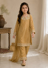 Kids Golden Brown Raw Silk Embroidered Kurta Set with Dupatta