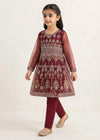 Girls Maroon Embroidered Flared Short Frock with Trousers