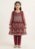 Girls Maroon Embroidered Flared Short Frock with Trousers