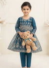 Embroidered Navy Blue Flared Short Frock with Straight Trousers