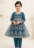 Embroidered Navy Blue Flared Short Frock with Straight Trousers